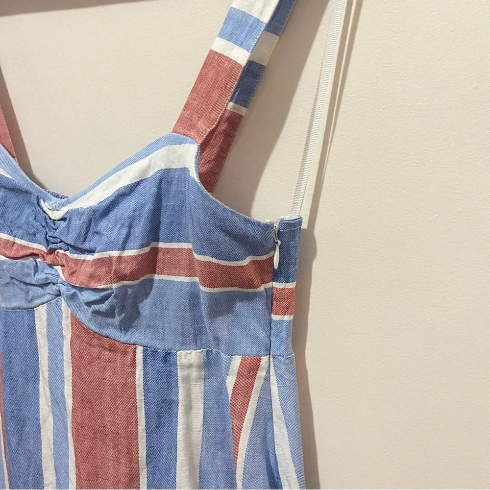 Zara Linen Blend Midi Striped Sundress Ruffle Hem 4th of July Americana Small - Picture 10 of 14